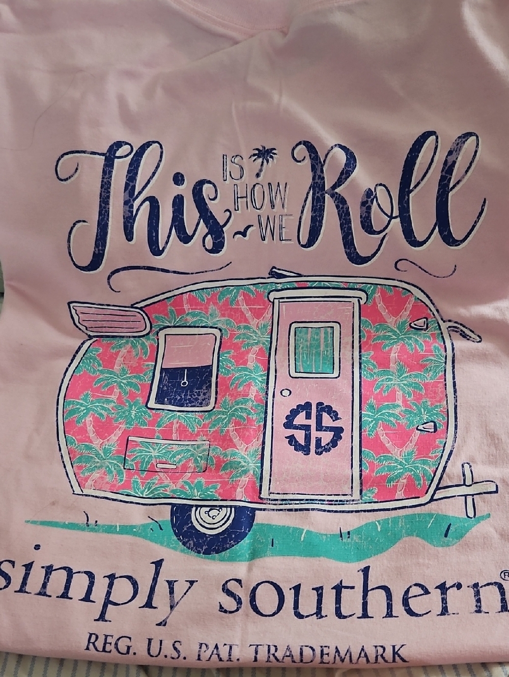 Simply Southern Light Pink Tee with Coral and Teal Camper Graphic
